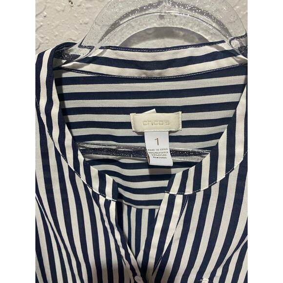 Chico's Long Sleeve Stiped Button Up Shirt Size M Coastal Nautical - Picture 3 of 6